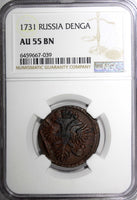 RUSSIA Anna Ivanovna Copper 1731 Denga Red Mint NGC AU55 BN SCARCE KM# 188 (039)