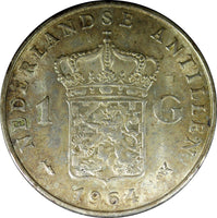 Netherlands Antilles Juliana Silver 1964 1 Gulden Toned KM# 2 (23 039)