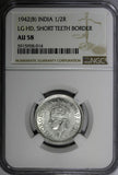 India-British George VI Silver 1942 (B) 1/2 Rupee Large Head NGC AU58 KM#551(14)