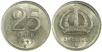 Sweden Gustaf V Silver 1949 TS 25 Öre   GEM BU COIN KM# 816 (22 028)