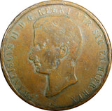Italian States NAPLES Francis II Copper 1859 LA 10 Tornesi 37.5 mm KM# 377 (502)