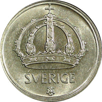 Sweden Gustaf V Silver 1949 TS 25 Öre   GEM BU COIN KM# 816 (22 028)