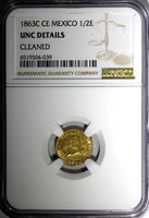 MEXICO GOLD 1863 C CE  1/2 Escudo Culiacan Mint NGC UNC DETAILS KM# 378 (039)