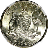 Australia George VI Silver 1942-D 6 Pence Sixpence NGC MS64 KM# 38
