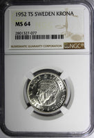 Sweden Gustaf VI Silver 1952 TS Krona NGC MS64 BETTER DATE KM# 826 (077)