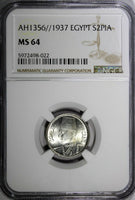 EGYPT Farouk (1936-1952) Silver AH1361//1942 2 Piastres NGC MS64 KM# 365 (022)