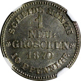 German States SAXONY Johann Silver 1870-B 1 Neu-Groschen NGC MS61 KM# 1221 (049)