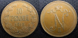 Finland Nicholas II Copper 1915 10 Penniä Mintage-420,000 KM# 14 (23 032)