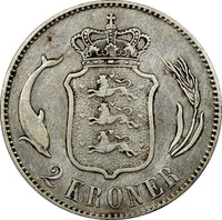 Denmark Christian IX Silver 1875 HC/CS  2 Kroner 31mm KM# 798.1 (21 307)