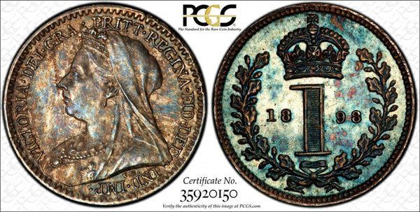 Great Britain Silver 1898 1 Penny PCGS PL63 PROOFLIKE RAINBOW TONED KM# 775 (50)