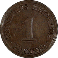 Germany - Empire Wilhelm II Copper 1904 A 1 Pfennig UNC KM# 10 (183)