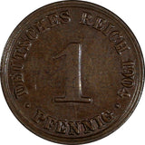 Germany - Empire Wilhelm II Copper 1904 A 1 Pfennig UNC KM# 10 (183)