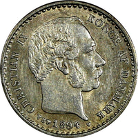 Denmark Christian IX Silver 1904 10 Øre RARE DATE KM# 795.2 (19 421)