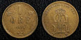 SWEDEN Oscar II Bronze 1874 1 Öre small letters 1st Year Type XF KM# 734 (512)