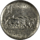 Italy Vittorio Emanuele III 1925 R 50 Centesimi Reeded Edge SCARCE KM#61.2 (347)