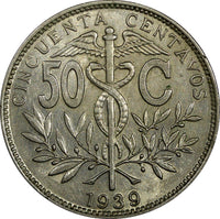 Bolivia Copper-Nickel 1939 50 Centavos KM# 182 ( 21 987)