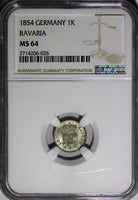 German States BAVARIA Ludwig I Silver 1854 1 Kreuzer NGC MS64 Toning KM#799(026)