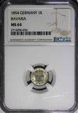 German States BAVARIA Ludwig I Silver 1854 1 Kreuzer NGC MS64 Toning KM#799(026)