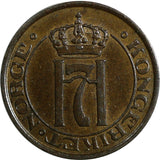 Norway Haakon VII Bronze 1909 2 Ore Mintage-520,000 RARE DATE XF/aUNC KM# 371