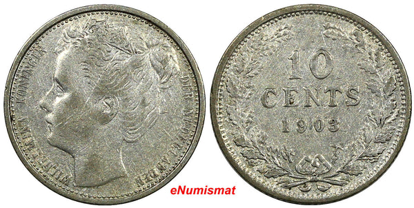 Netherlands Wilhelmina I Silver 1903 10 Cents 1 YEAR TYPE KM# 135 (9889)