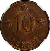 Finland Copper 1919 10 Pennia NGC UNC DET. 1st Year Type KM# 24 REDUCED PRICE