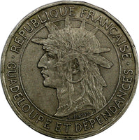 Guadeloupe Copper-Nickel 1921 1 Franc aUNC 2 YEARS TYPE SCARCE TONING KM# 46