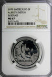 Switzerland 1979 5 Francs Albert Einstein Portrait NGC MS67 GEM BU KM# 57 (001)