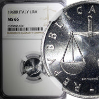 ITALY 1968 R 1  Lira NGC MS66 SCARCE BETTER DATE TOP GRADED KM# 91 (19)