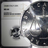 ITALY 1968 R 1  Lira NGC MS66 SCARCE BETTER DATE TOP GRADED KM# 91 (19)