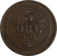 Sweden Oscar II Bronze 1888 5 Öre Small Letters KM# 736 (19 718)