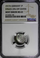 Germany-Empire Aluminum 1917-A 1 Pfennig NGC MINT ERROR MS63 WWI SCARCE KM#24(8)