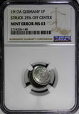 Germany-Empire Aluminum 1917-A 1 Pfennig NGC MINT ERROR MS63 WWI SCARCE KM#24(8)