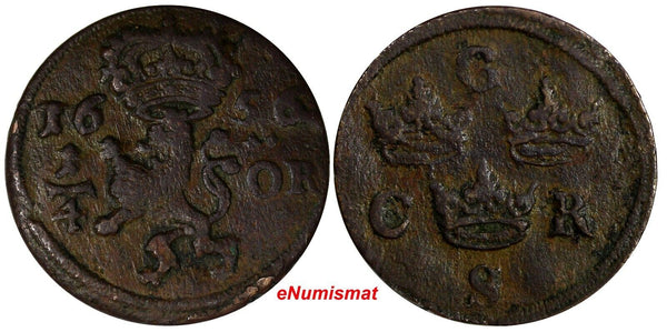 Sweden Charles X Gustav (1654-1660) Copper 1656 1/4 Ore KM# 211 (14 605)