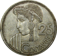 Guatemala Silver 1955 25 Centavos Mintage-408,574 27mm KM# 258 (22 579)