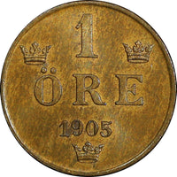 Sweden Oscar II Bronze 1905 Öre extra Large letters UNC KM# 750 (21 928)