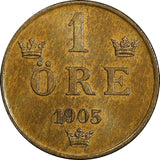 Sweden Oscar II Bronze 1905 Öre extra Large letters UNC KM# 750 (21 928)