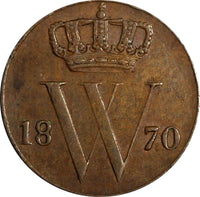 Netherlands William III Copper 1870 Sword 1/2 Cent KM# 90