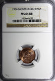 Montenegro Nicholas I Bronze 1906 1 Para NGC MS64 RB RED-BROWN KM# 1 (052)