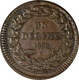 Monaco Honore V Copper 1838 CM Decime 1 YEAR TYPE SCARCE KM# 97.1 (13 065)