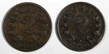 Norway Oscar II Bronze LOT OF 2 COINS 1899,1902 2 Øre KM# 353 (19 403)