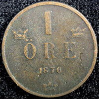 SWEDEN Oscar II (1872-1907) Bronze 1876 1 ORE SCARCE KM# 734 (23 157)