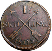 SWEDEN COPPER 1805  1 SKILLING OVERSTRUCK ON 2 ORE S.M. 1743-1768 KM#566 (2376)