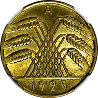 Germany 1925 A 10 Reichspfennig NGC MS66 ONLY 1 GRADED HIGHEST KM# 40 (048)
