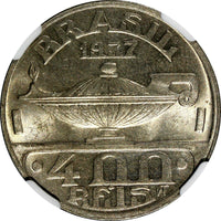 Brazil Oswaldo Cruz Copper-Nickel 1937 400 Reis NGC MS64 KM# 539 (022)
