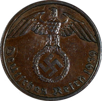 Germany - Third Reich Bronze 1939 A 1 Reichspfennig Berlin Mint UNC KM# 89 (182)