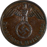 Germany - Third Reich Bronze 1939 A 1 Reichspfennig Berlin Mint UNC KM# 89 (182)