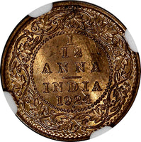 India-British George V 1924 (B) 1/12 Anna NGC MS64 RB  KM# 509 (110)