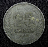 Netherlands Wilhelmina I Zinc 1943 25 Cents WWII Issue BETTER DATE KM# 174 (477)