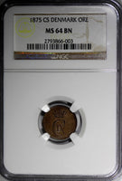 Denmark Christian IX Bronze 1875 CS 1 Ore NGC MS 64 BN KM# 792.1 (003)