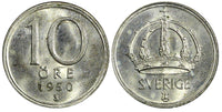 Sweden Gustaf V (1907-1950) Silver 1950 10 Öre UNC KM# 813 (22 059)